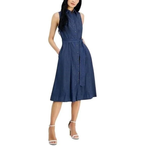 AK Denim Belted Button Down Dress ♡ Save for E - Picture 1 of 2